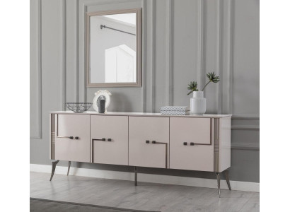 Moderner Esszimmer Set Designer Sideboard 4-türig Luxus Spiegel 2tlg
