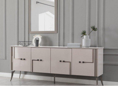 Moderner Esszimmer Set Designer Sideboard 4-türig Luxus Spiegel 2tlg