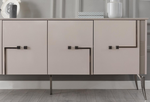 Moderner Esszimmer Set Designer Sideboard 4-türig Luxus Spiegel 2tlg
