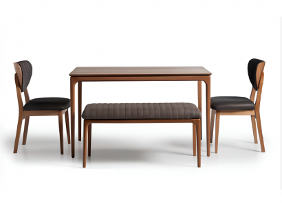 Essgruppe Holz Esszimmer Esstisch Stühle 6tlg Braun Essecke Bank Stoff