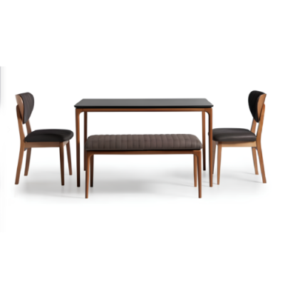 Essecke Essgruppe Esszimmer Esstisch Stühle 6tlg Braun Bank Stoff Holz