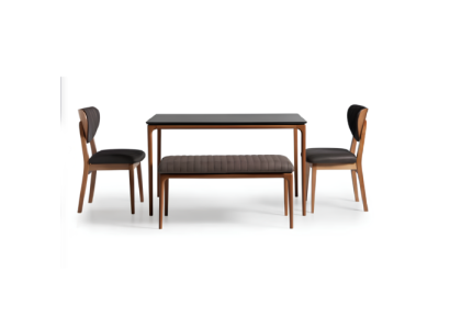 Essecke Essgruppe Esszimmer Esstisch Stühle 6tlg Braun Bank Stoff Holz