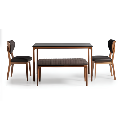 Garnitur Esszimmer Esstisch Holz Stühle 4tlg Braun Essecke Bank Stoff