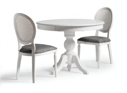 Luxus Essgruppe Esszimmer Runder Esstisch Stühle 3tlg Weiß Stoff Holz