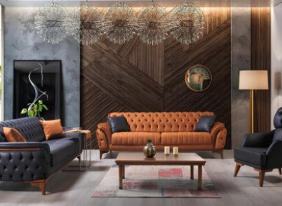 Schwarz-Orange Chesterfield Sofagarnitur Wohnzimmer Stilvolle Sofas 3tlg