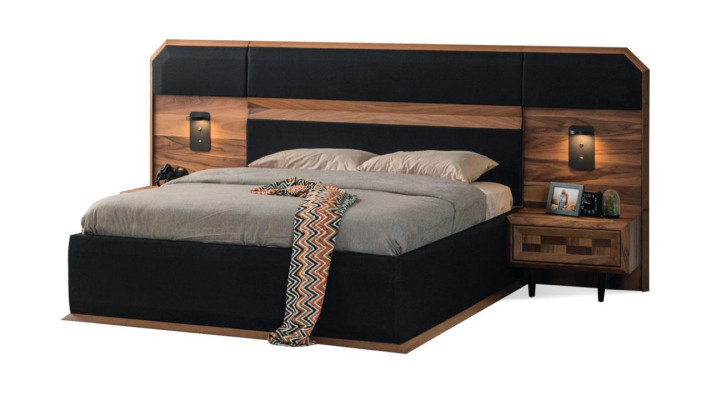 Exquisite Schlafzimmer Garnitur Edles Doppelbett 2x Holz Nachttische