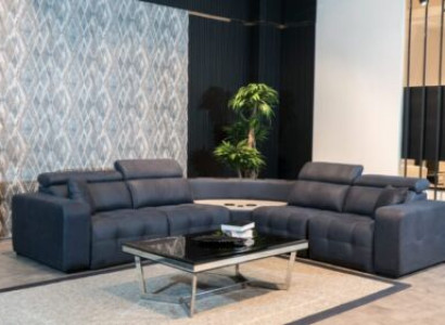 Ecksofa L form Ledersofa Großes Sofa Grau Couch Wohnzimmer Design