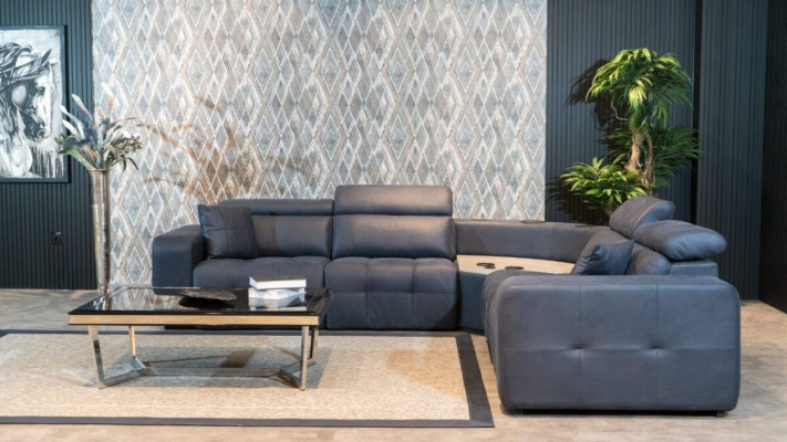 Ecksofa L form Ledersofa Großes Sofa Grau Couch Wohnzimmer Design