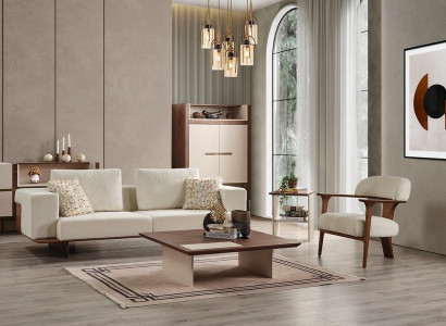 Modern Weiß Sofagarnitur 3 1 Sitzer Textil Holz Sessel Komplett Set neu