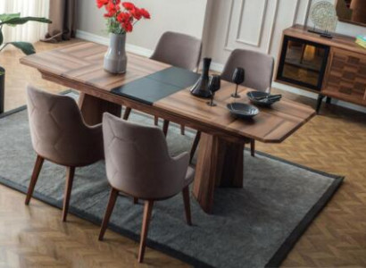 Komplette Essgruppe Designer Essecke Holz Esstisch 6x Polsterstühle