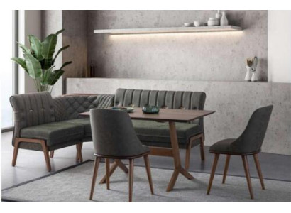 Graue Esszimmer Garnitur Holz Esstisch 2x Textilstühle Eckbank 4tlg Set