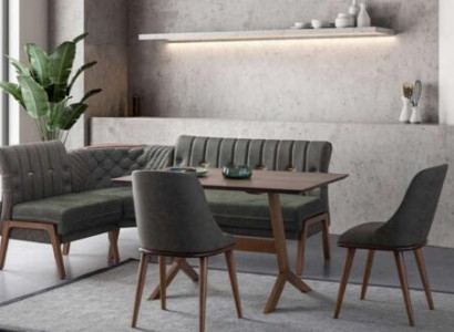 Graue Esszimmer Garnitur Holz Esstisch 2x Textilstühle Eckbank 4tlg Set