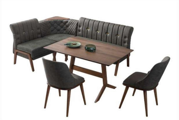 Graue Esszimmer Garnitur Holz Esstisch 2x Textilstühle Eckbank 4tlg Set