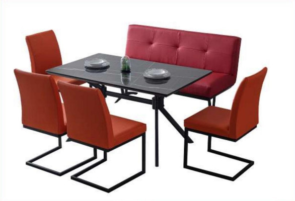 Moderne Esszimmer Möbel Schwarzer Esstisch Kunstleder Stühle Luxus Bank