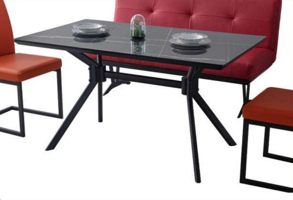 Moderne Esszimmer Möbel Schwarzer Esstisch Kunstleder Stühle Luxus Bank