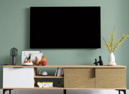 Lowboard RTV Modern Design Luxus Wohnzimmer Rechteckig Braun Weiß