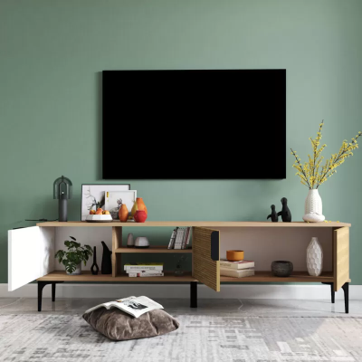 Lowboard RTV Modern Design Luxus Wohnzimmer Rechteckig Braun Weiß