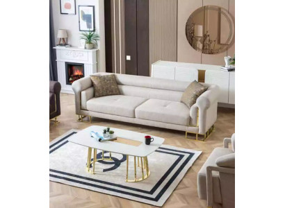 Sofa 3 Sitzer Textil Wohnzimmer Design Modern Neu Luxus weiß