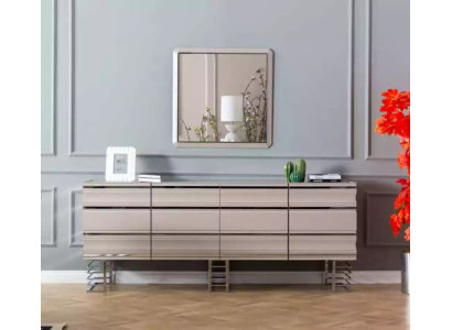 Wohnzimmer beige Sideboard Spiegel Design Möbel Konsole Holz Designer