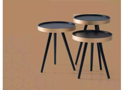 Beistelltisch stilvoll Sofatisch Couchtisch Rund Holz neu schwarz