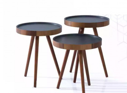 Beistelltisch 3x Set braun Wohnzimmertisch Rund Satztisch Modern Luxus