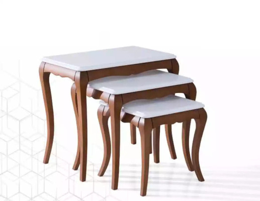 Beistelltisch 3x Wohnzimmer Möbel Material Holz weiß Design Modern