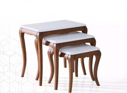 Beistelltisch 3x Wohnzimmer Möbel Material Holz weiß Design Modern