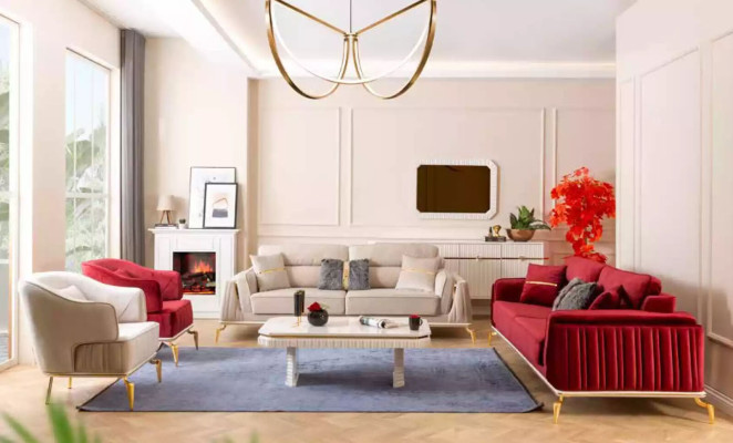 Wohnzimmer Sessel Möbel Drehsessel 1 Sitzer Moderne rot Design Textil