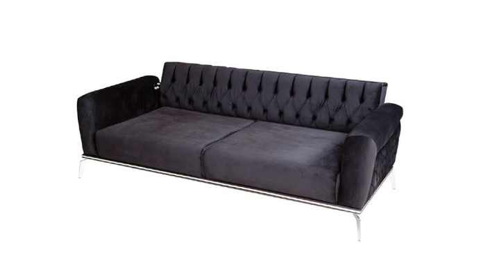 Modernes Wohnzimmer Set 2 weiche Chesterfield Sofas + moderner schwarzer Sessel