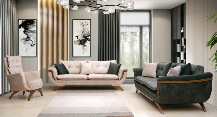 Dreisitzer Wohnzimmer Set 3+3+1 Couchgarnitur Sitzpolster Stoffsofa Couch Sofa