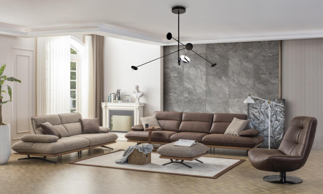 Sofagarnitur Sofa 4+3+1 Sitzer Sessel Luxus Kunstleder Braun Gruppe