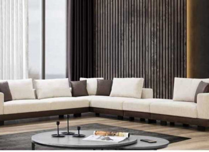 Wohnzimmer Ecksofa Luxus L-Form Couch Textil Möbel Holzgestell Stilvoll