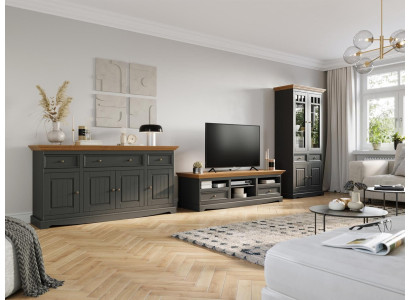 Wohnwand Holz Kommode + RTV Sideboard Italienische Landhaus Möbel 3tlg. Set Neu