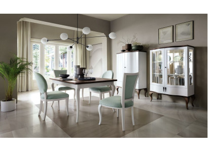 Esszimmer Garnitur Set Klassische Tisch 4x Stühle Vitrine Kommode 7tlg