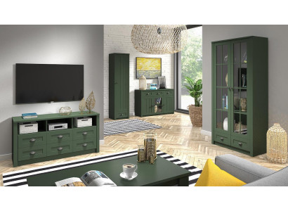 Wohnzimmer Komplettset Landhaus Möbel Set 5 tlg. Wohnwand Holz Kommode Tisch