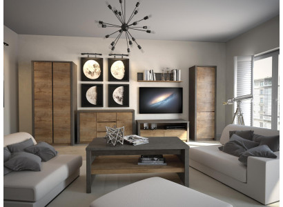 Wohnwand Wohnzimmer Set Vitrine Lowboard Wandregal tv Tisch 6 tlg. Garnitur Neu