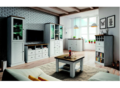 Wohnwand Wohnzimmer Set Vitrine Lowboard Wandregal 3tlg Set Wohnwände Holz Neu