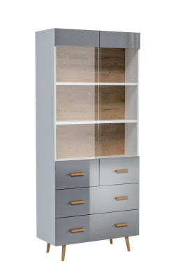Vitrine Anrichte Schrank Regal Modern Stil Wohnzimmer Kollektion Grau Vitrinen