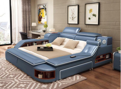 Leder Bett Betten Polster Doppel Multifunktion 180x200 Leder Bettgestell