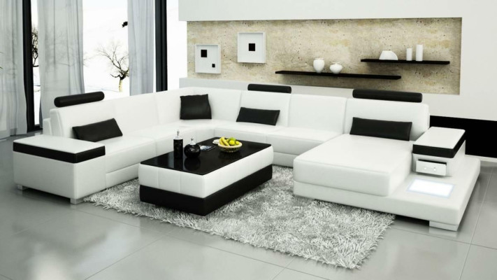 Ledersofa Designer Sofa U Form Wohnlandschaft Couch Polster Deko Ecksofa