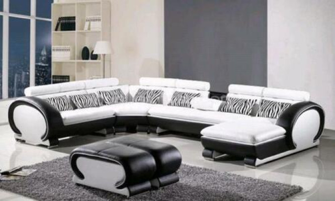 Ledersofa Ecksofa +2x Hocker Garnitur Polster U Form Couch Design