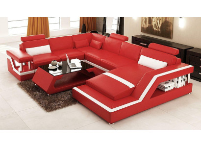Rote Ecksofa Ledersofa Big XXL U Form Wohnlandschaft Sofa Couch