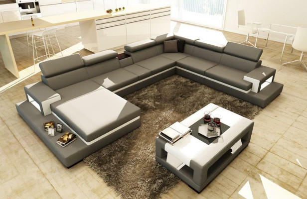 Schwarze Ecksofa Wohnlandschaft Leder Sofa Relax Funktion Couchen Big