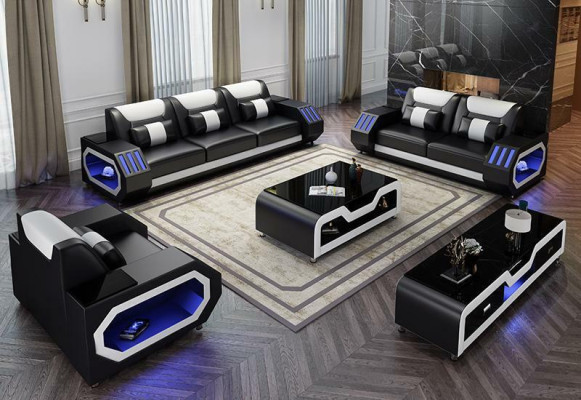 Wohnlandschaft L Form Ecksofa + Couchtisch + Sideboard Design