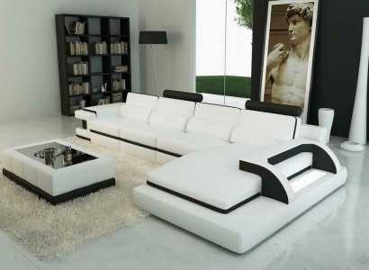 Ecksofa L-Form Sofa Couch Design Grau Polster Leder Modern Beleuchtete