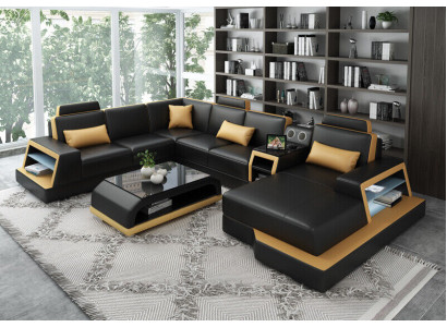 U Form Sofa Couch Polster Garnitur Ecksofa Wohnlandschaft Leder Design