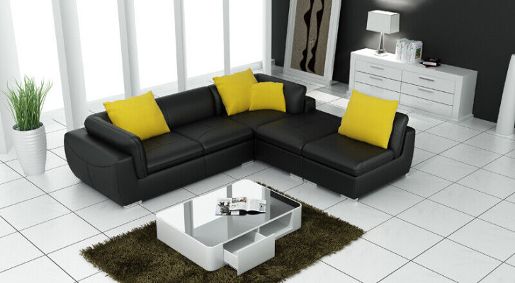 Ledersofa L-Form Couch Wohnlandschaft Ecksofa Garnitur Dekor Design Modern