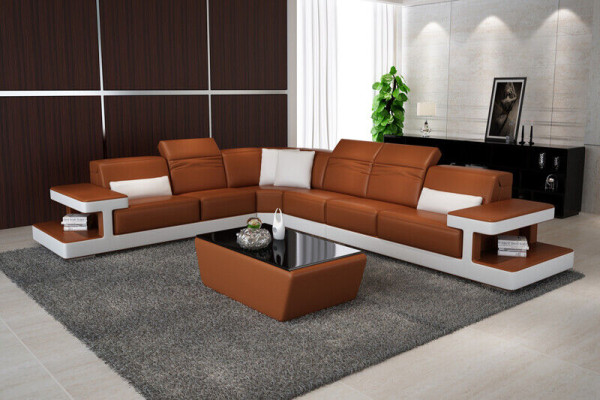 Ledersofa L-Form Couch Wohnlandschaft Dekor Ecksofa Garnitur Design Modern