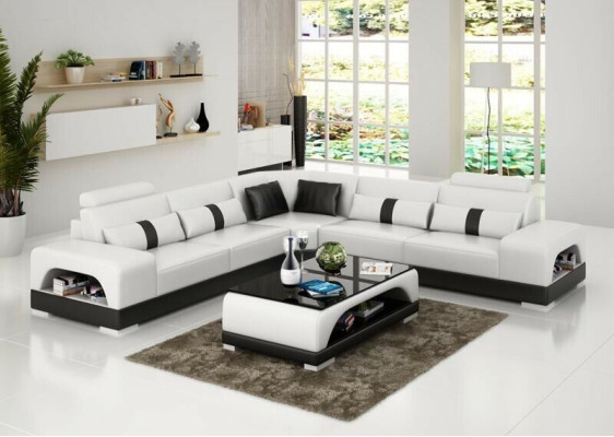 Couch Ecksofa Leder Wohnlandschaft Garnitur Design Deko Modern Sofa L-Form