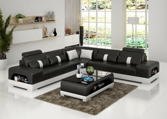 Couch Ecksofa Leder Wohnlandschaft Garnitur Design Deko Modern Sofa L-Form